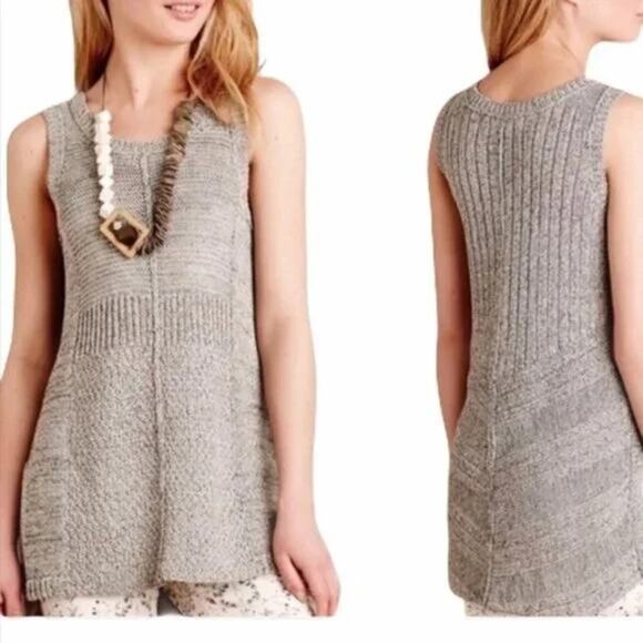 Sparrow grey knit sleevless tunic sweater with side slits XS minimalist career - Picture 1 of 10
